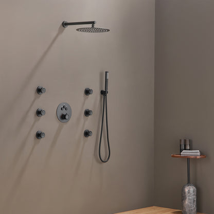 CASAINC 12 inch Round Wall Mounted Luxury Shower System with 6 Body Jets & Single Handle Shower Spray
