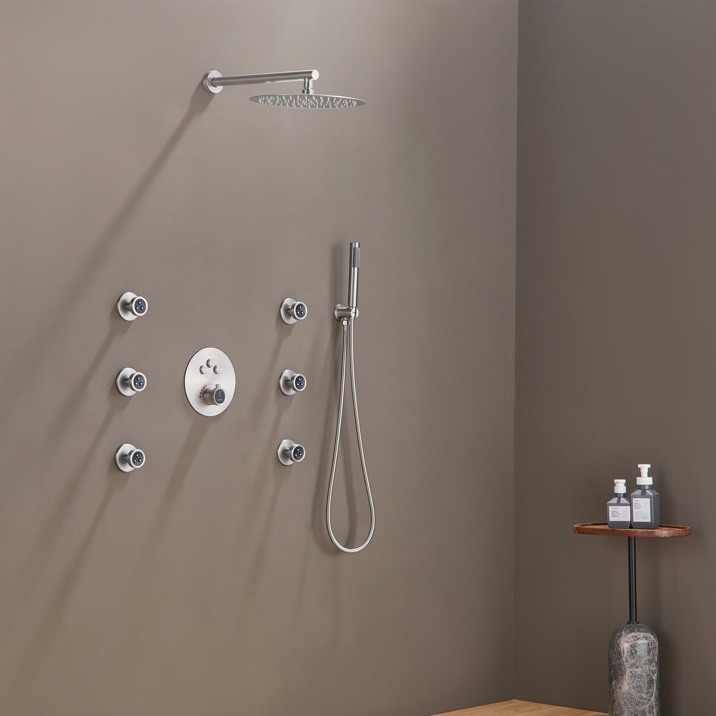 CASAINC 12 inch Round Wall Mounted Luxury Shower System with 6 Body Jets & Single Handle Shower Spray