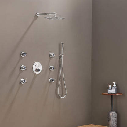CASAINC 12 inch Round Wall Mounted Luxury Shower System with 6 Body Jets & Single Handle Shower Spray