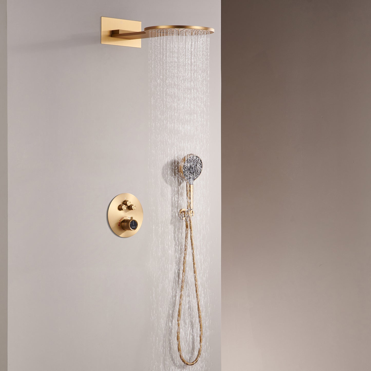 CASAINC Luxury Thermostatic Dual 2 Function Shower System with Handheld Spray Wall Mounted