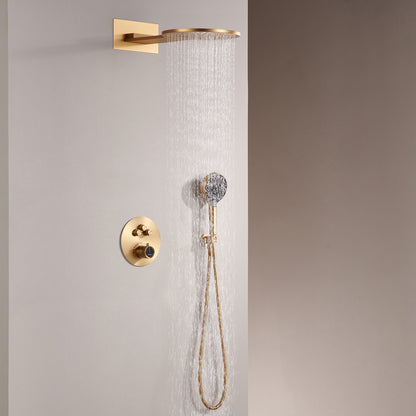 CASAINC Luxury Thermostatic Dual 2 Function Shower System with Handheld Spray Wall Mounted