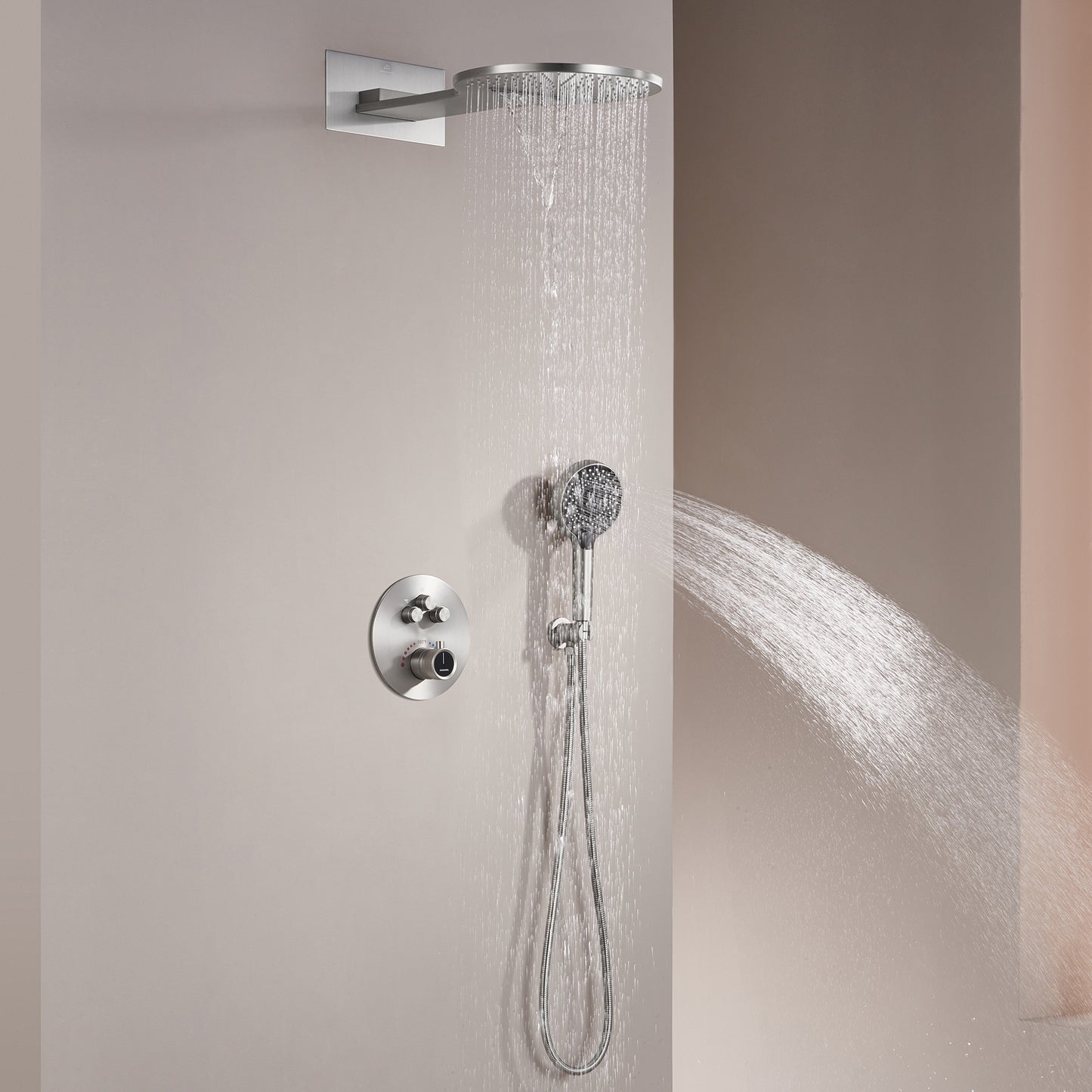 CASAINC Luxury Thermostatic Dual 2 Function Shower System with Handheld Spray Wall Mounted
