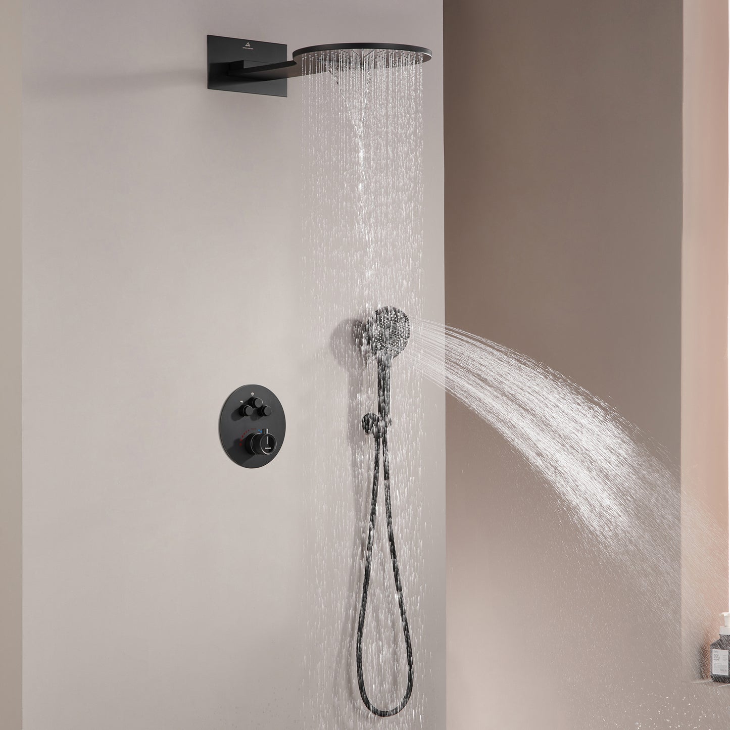 CASAINC Luxury Thermostatic Dual 2 Function Shower System with Handheld Spray Wall Mounted